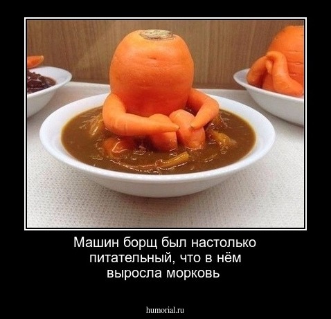 Машин борщ был настолько питательный, что в нём выросла морковь