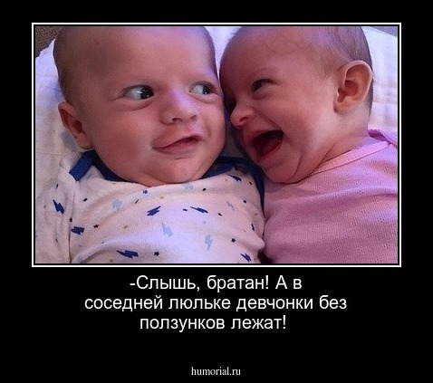 -Слышь, братан! А в соседней люльке девчонки без ползунков лежат!