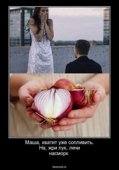 Маша,  хватит уже сопливить. На, жри лук, лечи насморк 