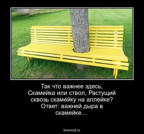 Так что важнее здесь, Скамейка или ствол, Растущий сквозь скамейку на аллейке? Ответ: важней дыра в скамейке...