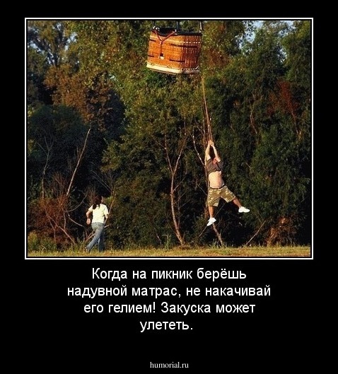 Когда на пикник берёшь надувной матрас, не накачивай его гелием! Закуска может улететь.