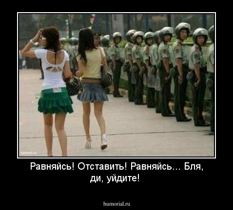 Равняйсь! 
Отставить! 
Равняйсь... Бля,
ди, уйдите!