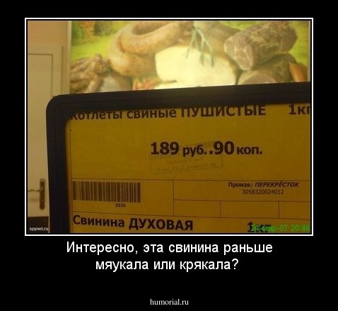 Интересно, эта свинина раньше мяукала или крякала?