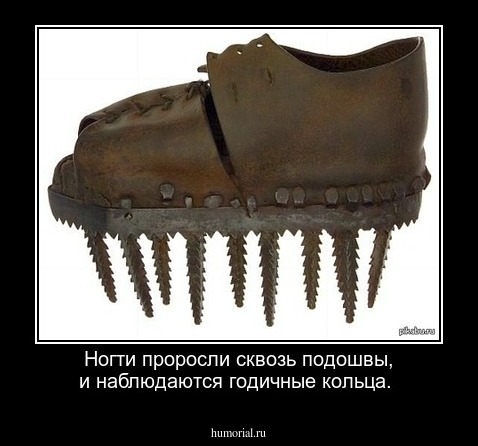 Ногти проросли сквозь подошвы, и наблюдаются годичные кольца.