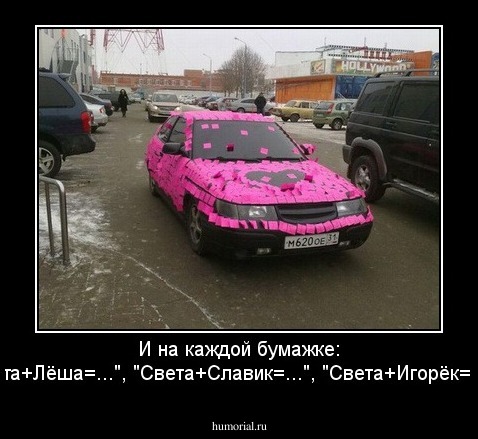 И на каждой бумажке: "Света+Лёша=...", "Света+Славик=...", "Света+Игорёк=..."...