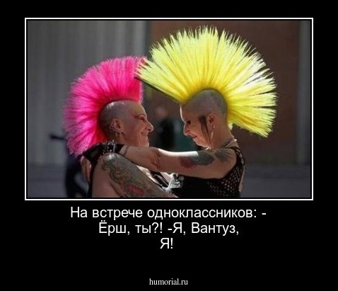 На встрече одноклассников: - Ёрш, ты?! -Я, Вантуз, Я!