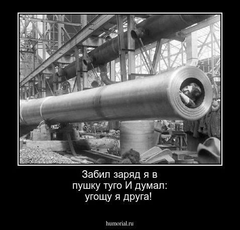 Забил заряд я в пушку туго
И думал: угощу я друга!