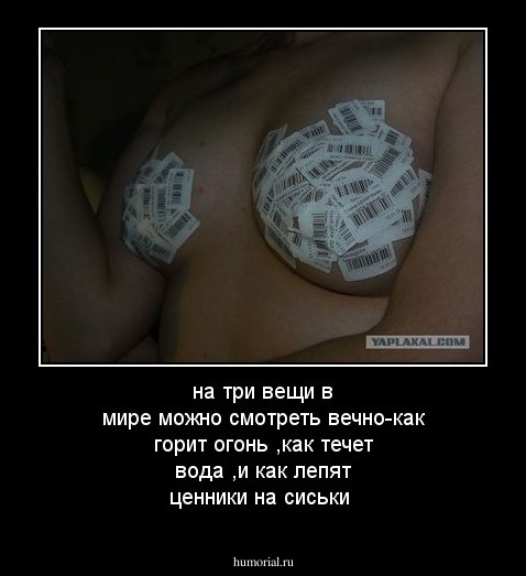 на три вещи в мире можно смотреть вечно-как горит огонь ,как течет вода ,и как лепят ценники на сиськи 