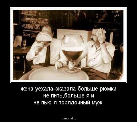 жена уехала-сказала больше рюмки не пить,больше я и не пью-я порядочный муж