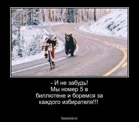 - И не забудь! Мы номер 5 в биллютене и боремся за каждого избирателя!!! 