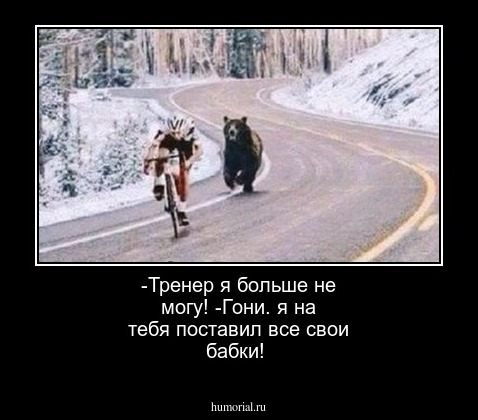 -Тренер я больше не могу!
-Гони. я на тебя поставил все свои бабки!