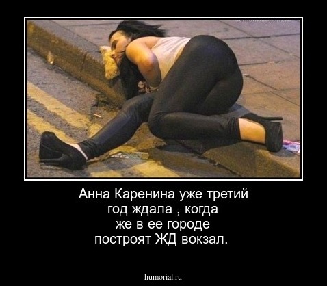 Анна Каренина уже третий год ждала , когда же в ее городе построят ЖД вокзал.