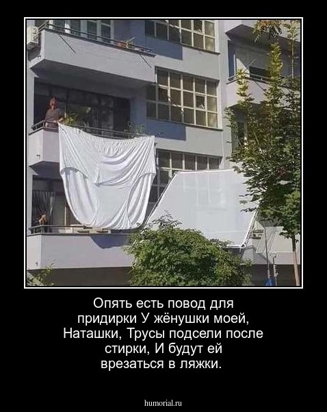 Опять есть повод для придирки
У жёнушки моей, Наташки,
Трусы подсели после стирки,
И будут ей врезаться в ляжки.