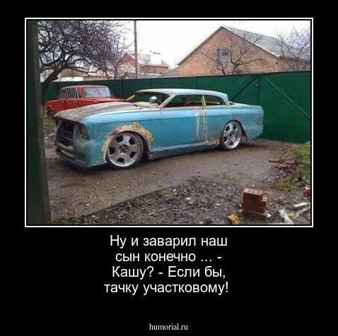 Ну и заварил наш сын конечно ... - Кашу? 
- Если бы, тачку участковому!