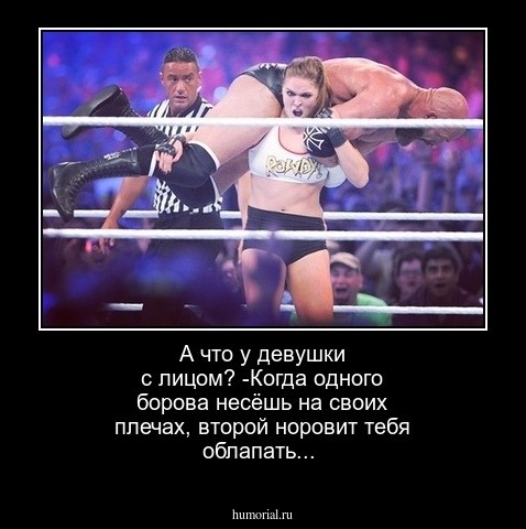 А что у девушки с лицом?
-Когда одного борова несёшь на своих плечах, второй норовит тебя облапать...