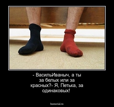 - ВасильИваныч, а ты за белых или за красных?- Я, Петька,  за одинаковых!