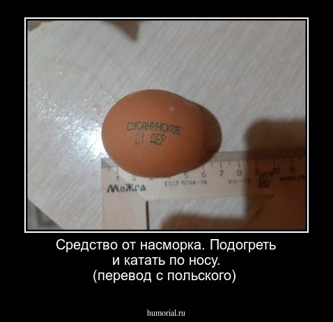 Средство от насморка. Подогреть и катать по носу. (перевод с польского)