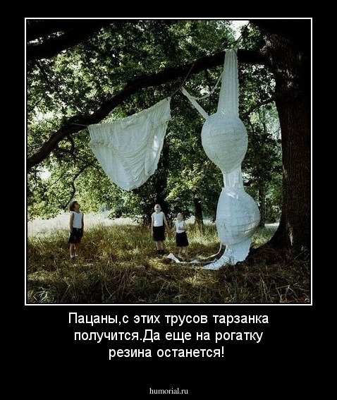 Пацаны,с этих трусов тарзанка получится.Да еще на рогатку резина останется!