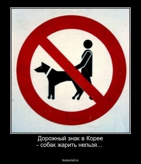 Дорожный знак в Корее - собак жарить нельзя...