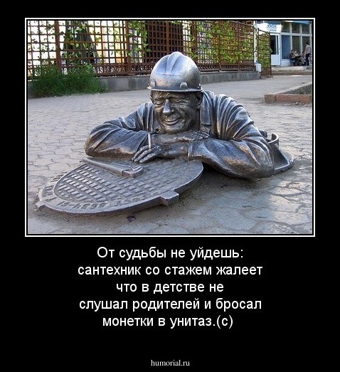 От судьбы не уйдешь: сантехник со стажем жалеет что в детстве не слушал родителей и бросал монетки в унитаз.(с)