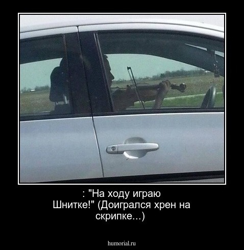 : "На ходу играю Шнитке!"  (Доигрался хрен на скрипке...) 