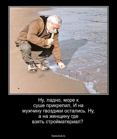 Ну, ладно, море к суше прикрепил,
И на мужчину гвоздики остались.
Ну, а на женщину где взять стройматериал?
