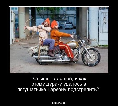 -Слышь, старшой, и как этому дураку удалось в лягушатнике царевну подстрелить?