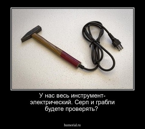 У нас весь инструмент- электрический. Серп и грабли будете проверять?
