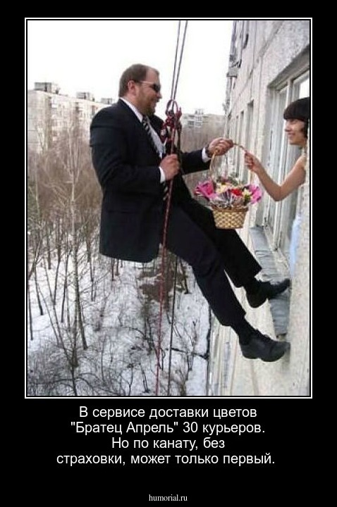 В сервисе доставки цветов "Братец Апрель" 30 курьеров. Но по канату, без страховки, может только первый.
