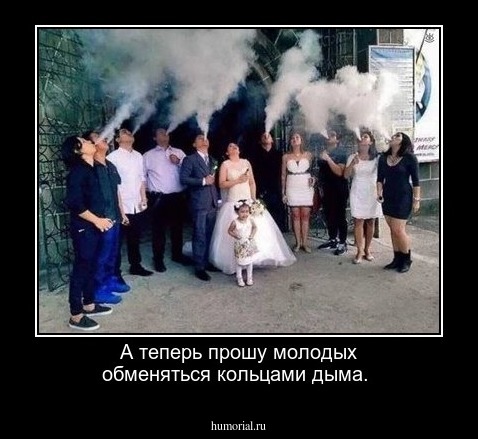 А теперь прошу молодых обменяться кольцами дыма.