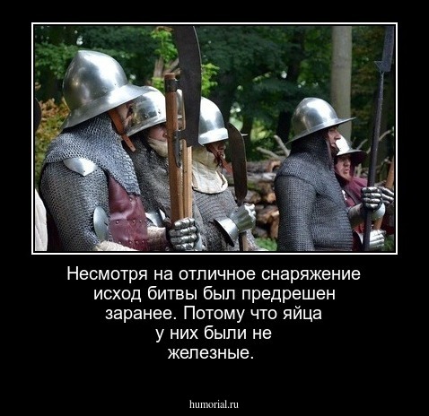 Несмотря на отличное снаряжение исход битвы был предрешен заранее. Потому что яйца у них были не железные.