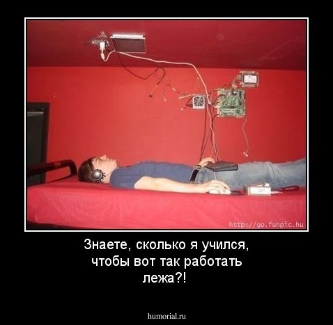 Знаете, сколько я учился, чтобы вот так работать лежа?! 