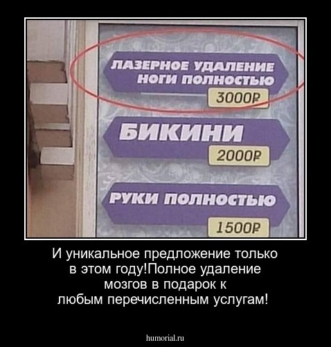 И уникальное предложение только в этом году!Полное удаление мозгов в подарок к любым перечисленным услугам!
