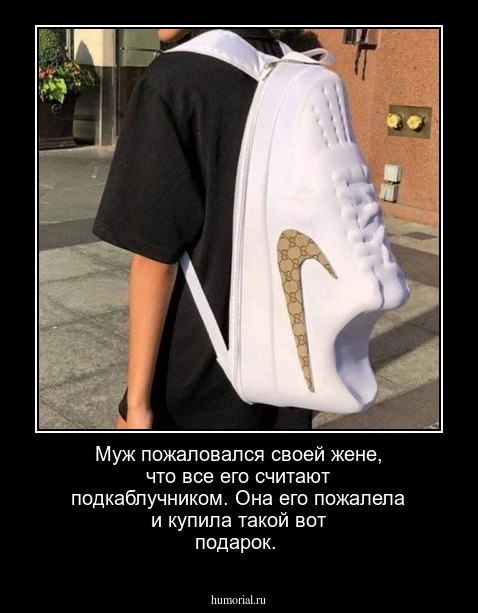 Муж пожаловался своей жене, что все его считают подкаблучником. Она его пожалела и купила такой вот подарок.