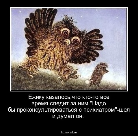 Ежику казалось,что кто-то все время следит за ним."Надо бы проконсультироваться с психиатром"-шел и думал он.