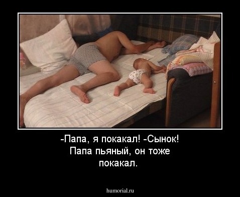 -Папа, я покакал! 
-Сынок! Папа пьяный, он тоже покакал. 

