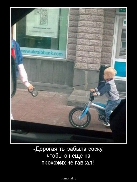 -Дорогая ты забыла соску, чтобы он ещё на прохожих не гавкал!
