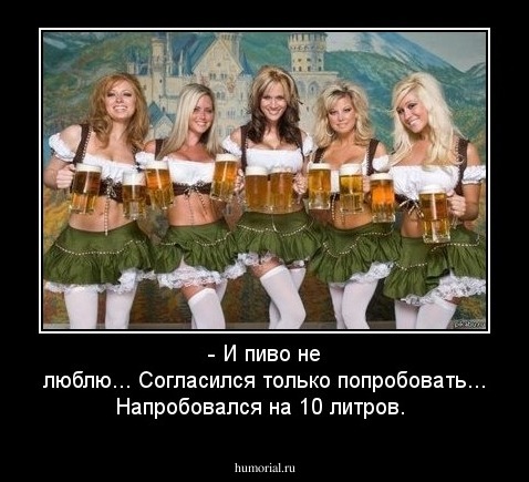 - И пиво не люблю... Согласился только попробовать... Напробовался на 10 литров.