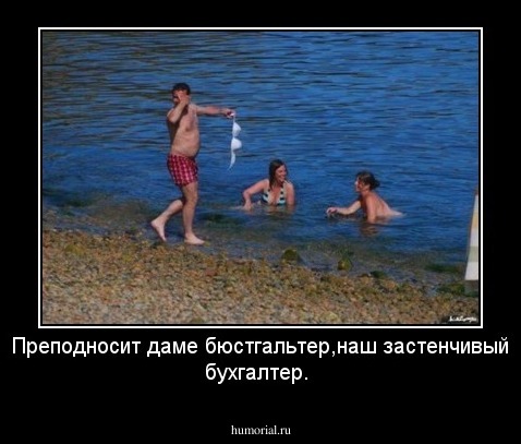 Преподносит даме бюстгальтер,наш застенчивый бухгалтер.