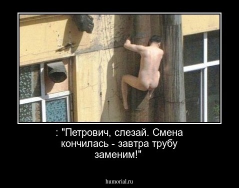 : "Петрович, слезай. Смена кончилась - завтра трубу заменим!"