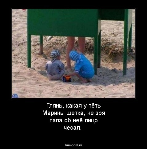 Глянь, какая у тёть Марины щётка, не зря папа об неё лицо чесал.