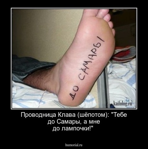 Проводница Клава (шёпотом): "Тебе до Самары, а мне до лампочки!" 