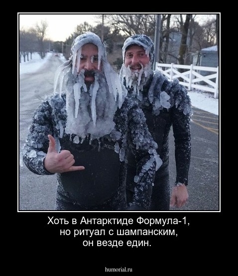 Хоть в Антарктиде Формула-1,
но ритуал с шампанским, он везде един.