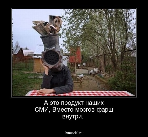 А это продукт наших СМИ,
Вместо мозгов фарш внутри.