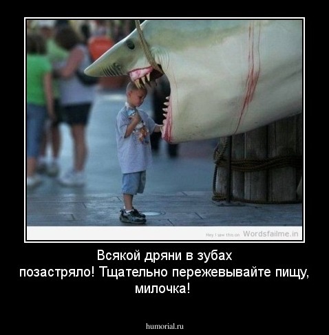 Всякой дряни в зубах позастряло! Тщательно пережевывайте  пищу, милочка!