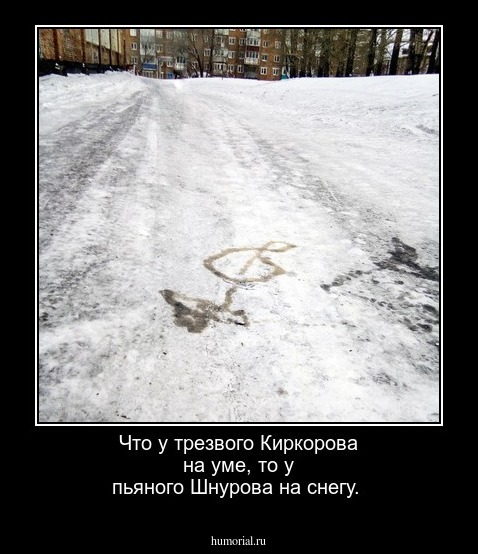  Что у трезвого Киркорова  на уме, то у пьяного Шнурова на снегу.