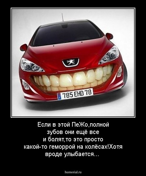 Если в этой ПеЖо,полной зубов они ещё все и болят,то это просто какой-то геморрой на колёсах!Хотя вроде улыбается... 