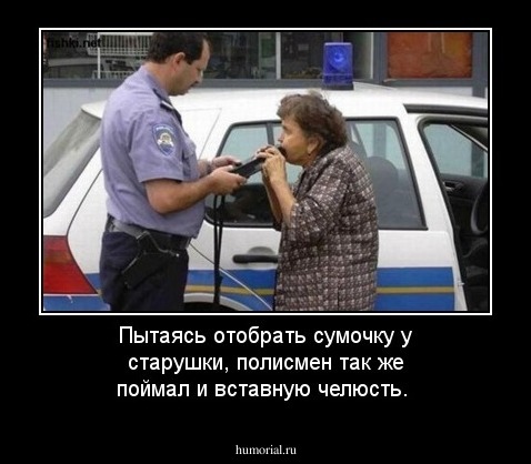 Пытаясь отобрать сумочку у старушки, полисмен так же поймал и вставную челюсть.