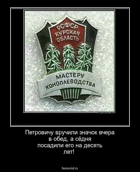 Петровичу вручили значок вчера в обед, а сёдня посадили его на десять лет!