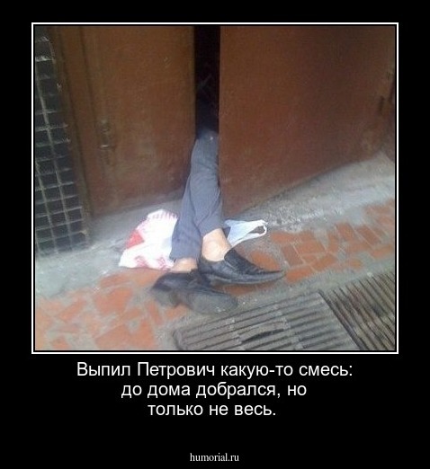 Выпил Петрович какую-то смесь: до дома  добрался, но только не весь.